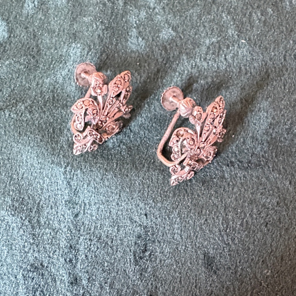 Vintage marcasite Serling Silver Clip Earrings